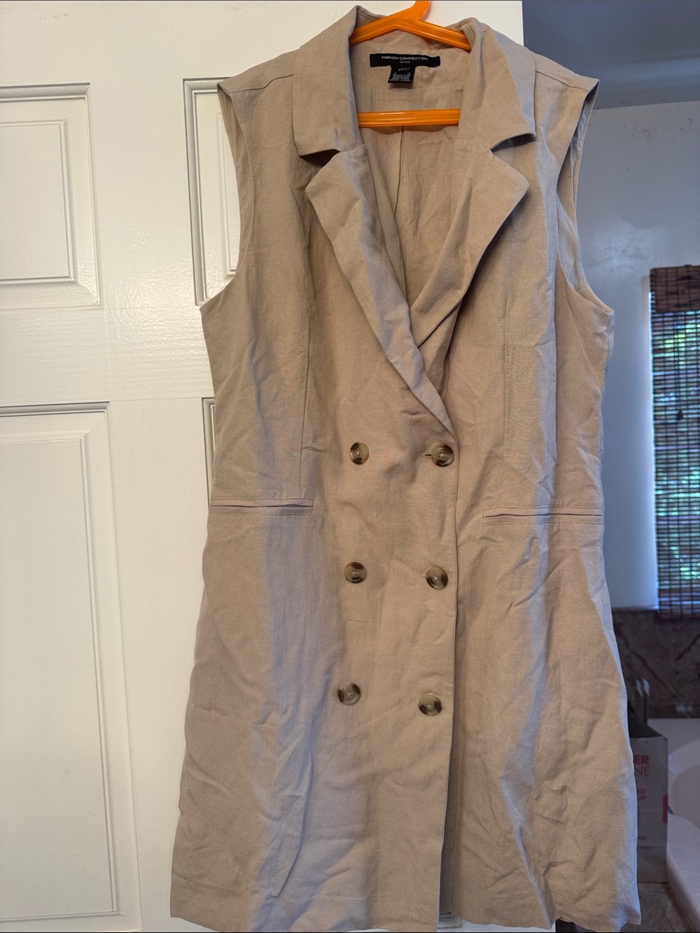 French Connection Taupe Double-Breasted Sleeveless Dress